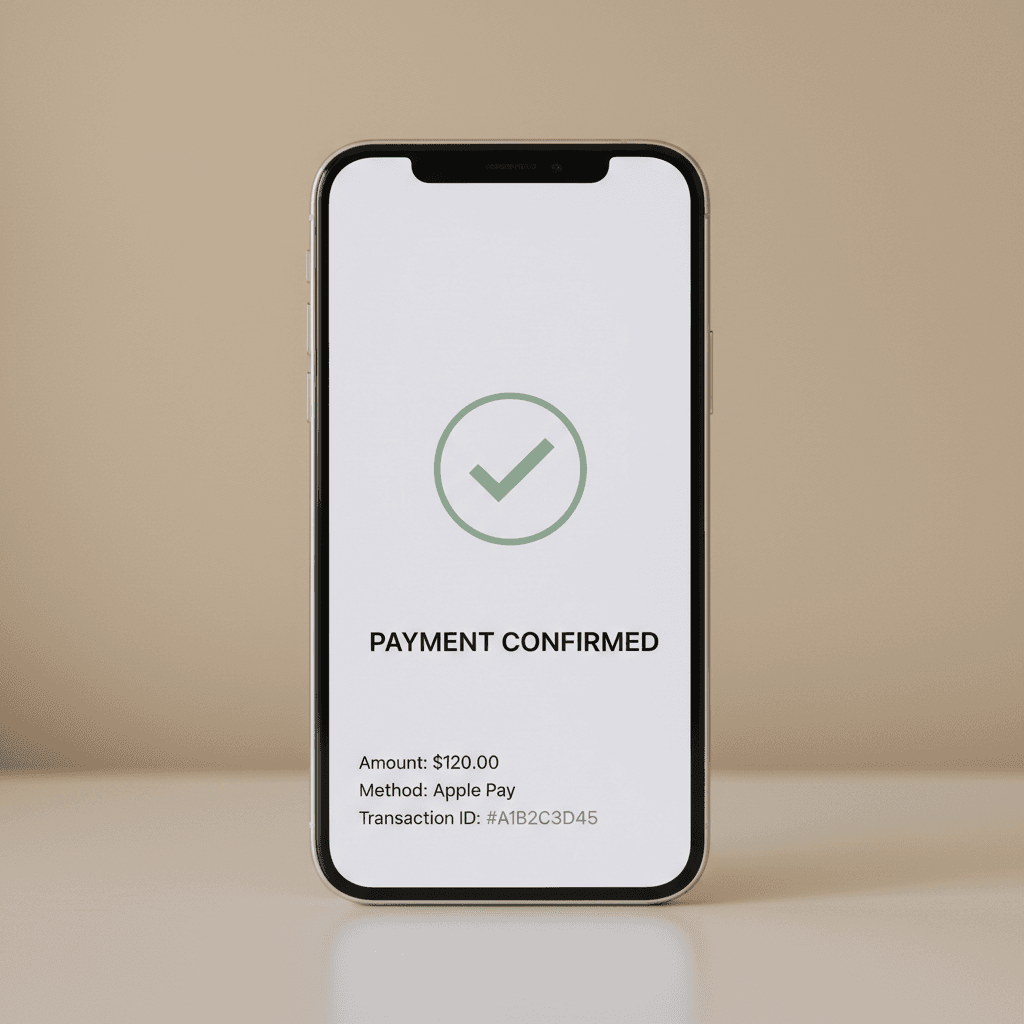 Payment confirmation screen on app